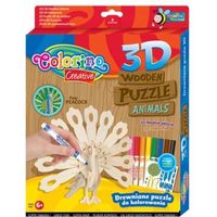 Puzzle 3D en bois Animaux Colorino Creative + mini feutre + autocollant