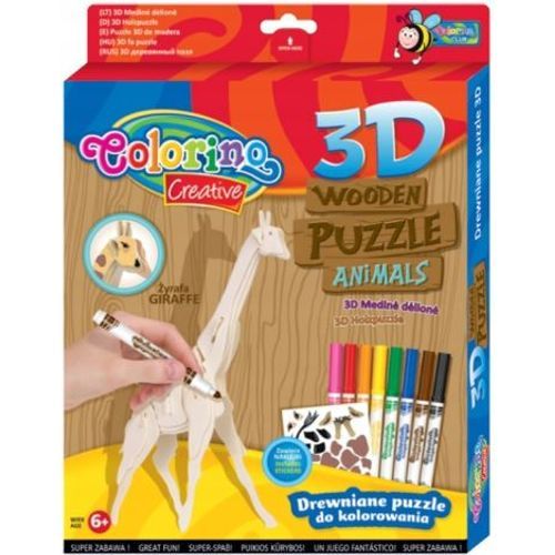 Puzzle 3D en bois Animaux Colorino Creative + mini feutre + autocollant - 3