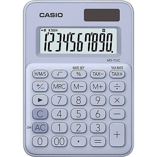 Calculatrice de Bureau Casio MS-7UC-LB – 10 Chiffres – Solaire & Batterie