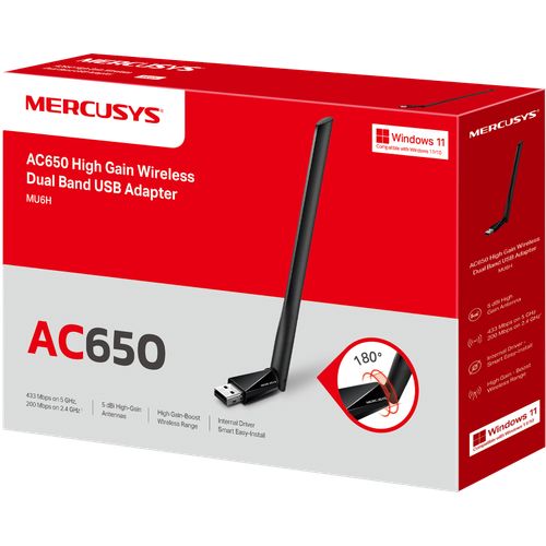 MERCUSYS AC650 High Gain Wireless Dual Band USB Adapter MU6H