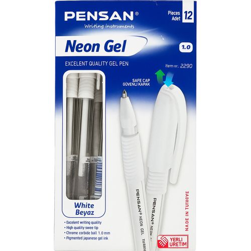Stylo PENSAN Neon Gel 1mm - Blanc - pack de 12 - 3