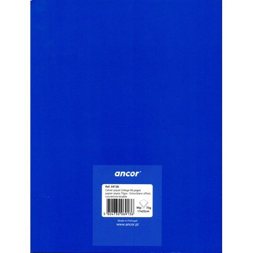 Cahier ancor 96p piqué A5 70g Grand Carreaux - 2