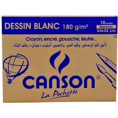 Papier a dessin Canson 10 feuilles blanches 180g/m² 24x32cm