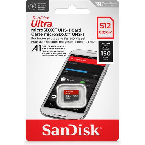 Carte Mémoire SanDisk Ultra microSDXC 512 Go UHS-I A1 – Jusqu’à 150 Mo/s