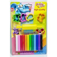 Pâte à modeler Kiddy Clay 12 couleurs avec 4 moule et 1 roller