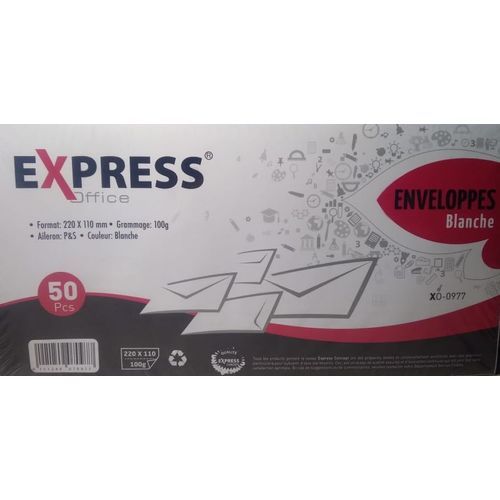 Enveloppe américaine blanche Express Office 110 x 220  autocollante pack de 50pcs - 3