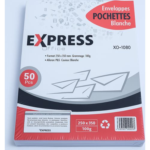 Enveloppes Pochettes Blanche EXPRESS Office Format 250 x 350mm 100g  XO-1080 Lot 50 pcs