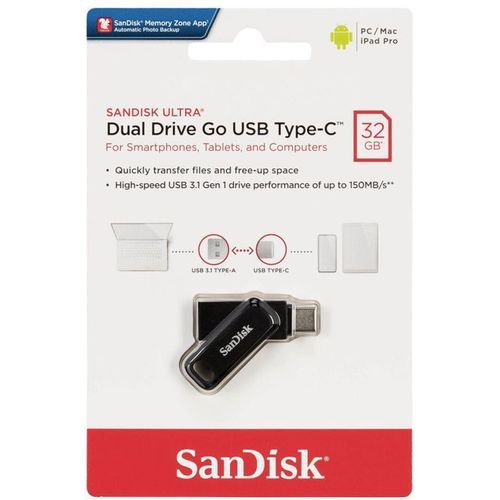 Sandisk Ultra Clé USB Dual Drive Go Type C 32 Go - Transfert Rapide Fiable Phone PC Mac