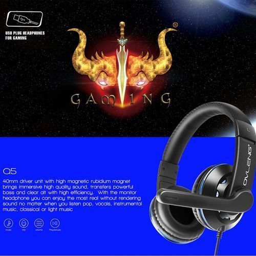 Ovleng Casque Stéréo USB - écouteur avec micro pour Console de jeu, Casque Hifi pour ordinateur - 3