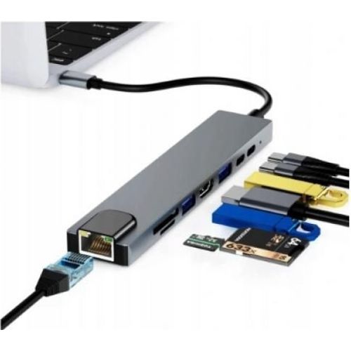 Adaptateur 8 en 1, Type-c vers 2 ports USB 3.0,HDMI,SD/TF Card PD,RJ45 - 2