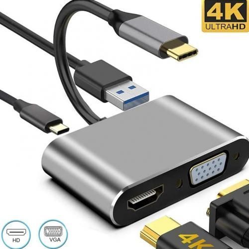 Adaptateur 4 en 1 Type C vers HDMI, VGA, USB, Type C