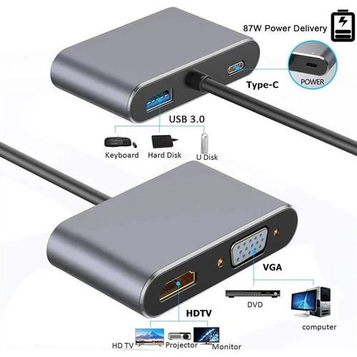 Adaptateur 4 en 1 Type C vers HDMI, VGA, USB, Type C - 2