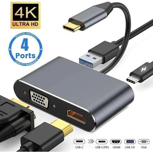Adaptateur 4 en 1 Type C vers HDMI, VGA, USB, Type C - 3