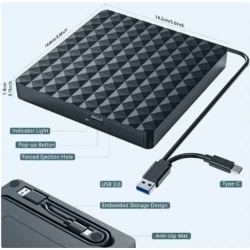 Lecteur et Graveur DVD - CD externe Dvd CD Usb 3.0 Ultra Slim Portable *8 -Noir - 2